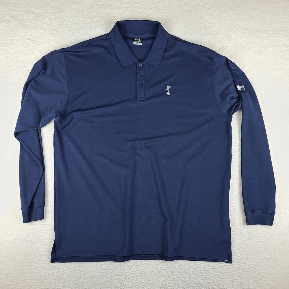 Under Armour Polo Shirt Mens 2XL XXL Blue Navy Solid Performance Long Sleeve